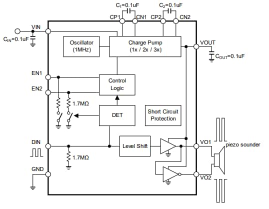 Block Diagram - Nisshinbo NJU72501 Piezo-sounder Drivers